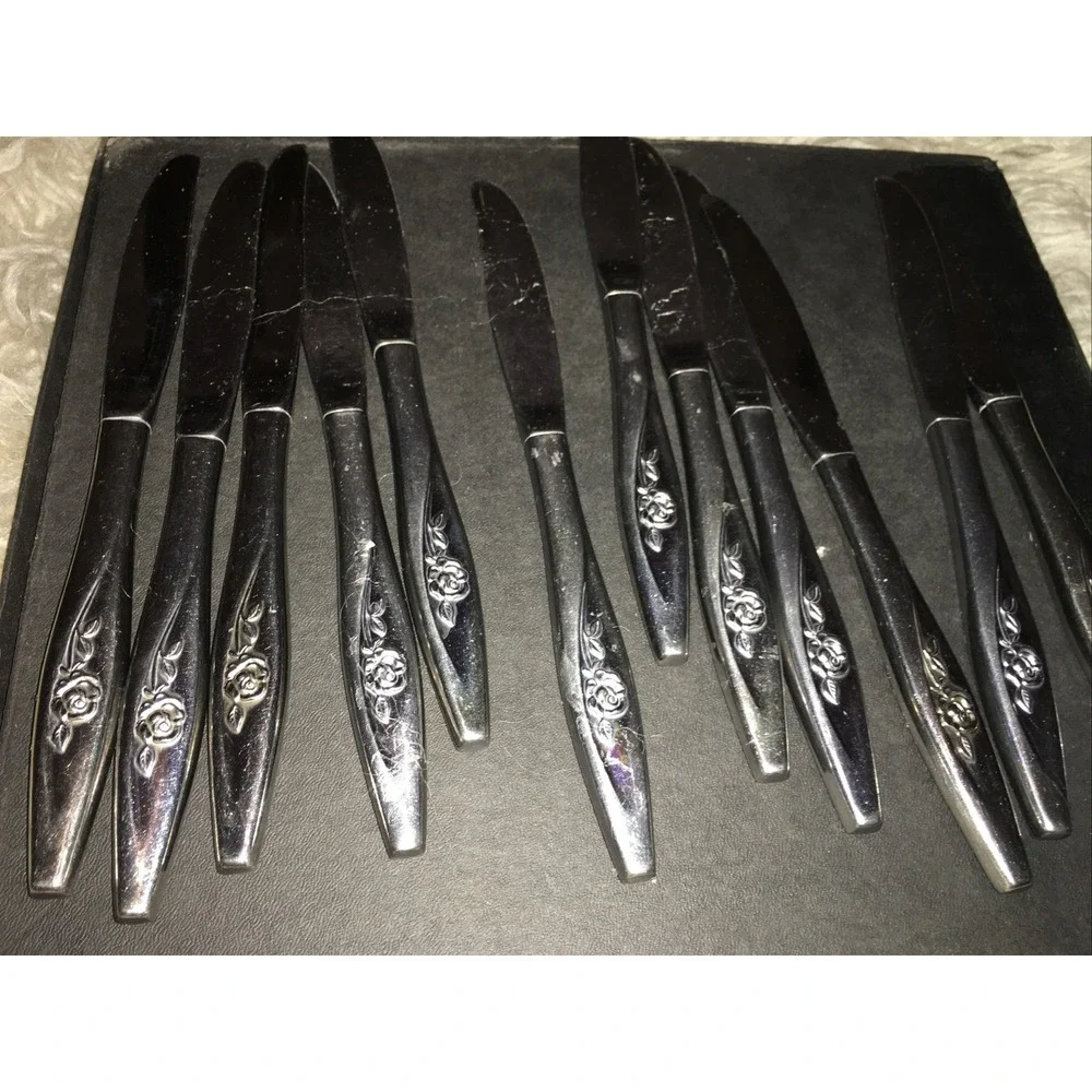 Oneida craft 12 Deluxe Stainless Lasting Rose Dinner Butter lot Knives